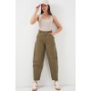 6703 Yüksek Bel Kot Pantolon - Haki - 145903 6703 Yüksek Bel Kot Pantolon - Haki - 145903