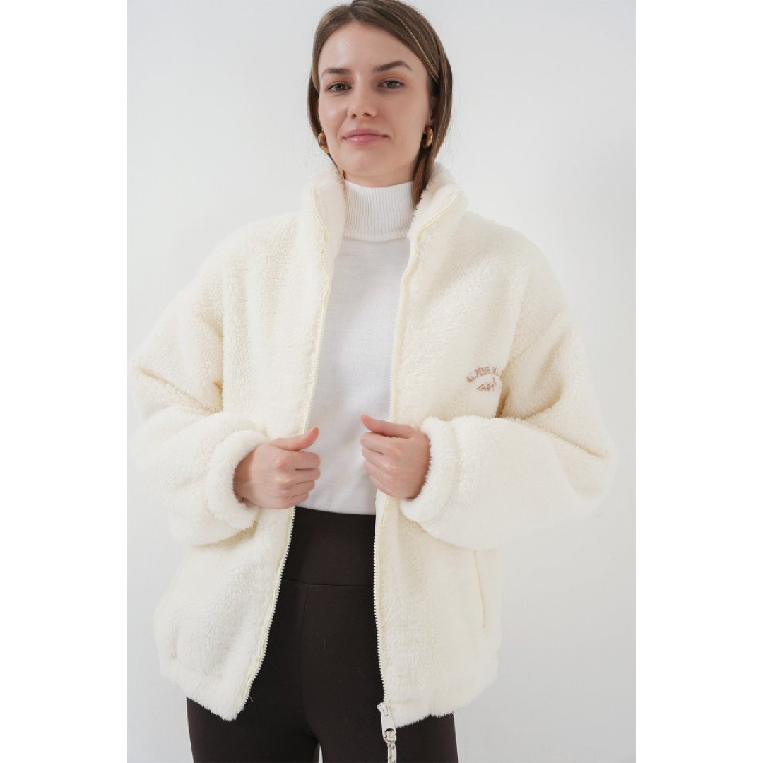 5212 Oversize Peluş Ceket Mont - Ekru 145905 5212 Oversize Peluş Ceket Mont - Ekru 145905