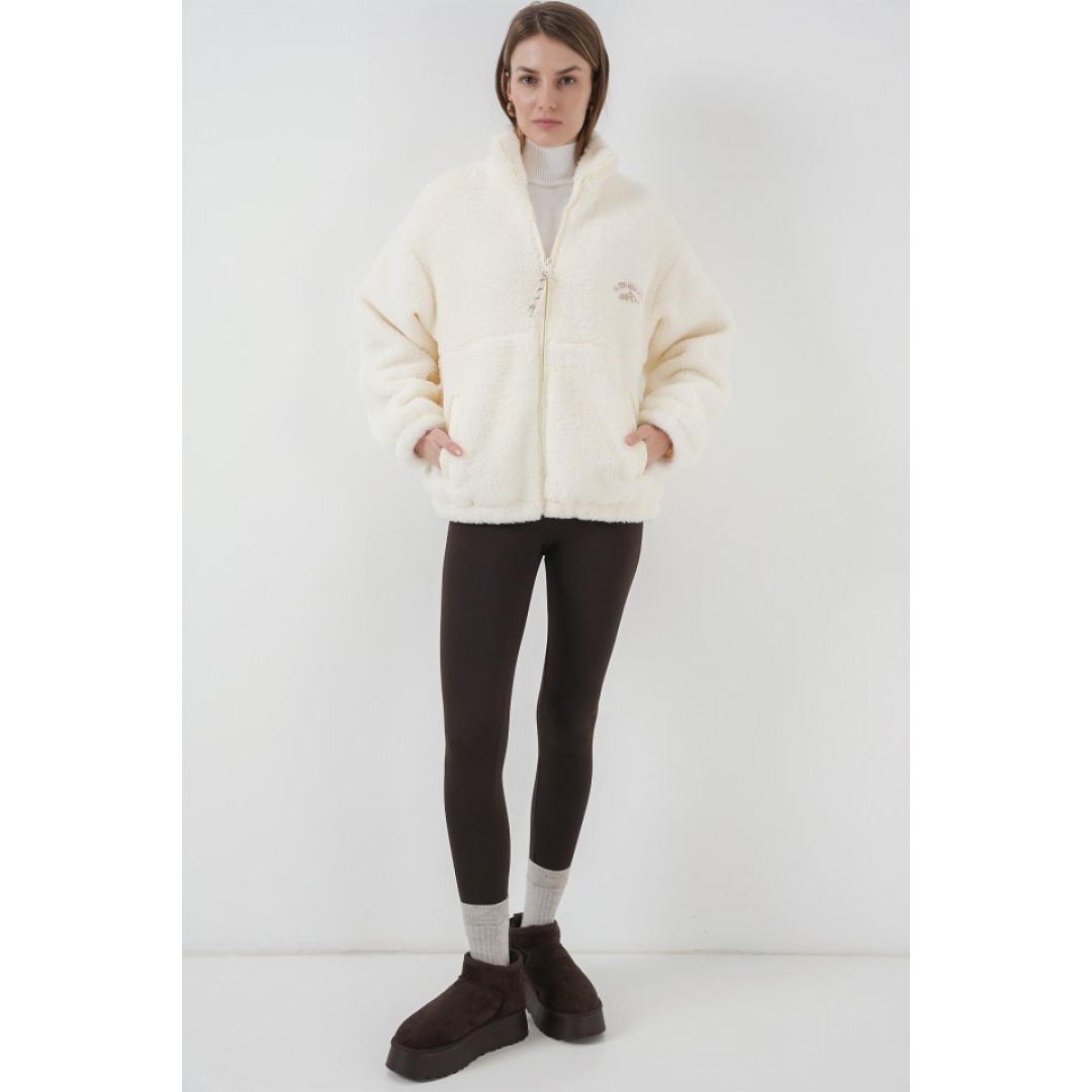 5212 Oversize Peluş Ceket Mont - Ekru 145905 5212 Oversize Peluş Ceket Mont - Ekru 145905