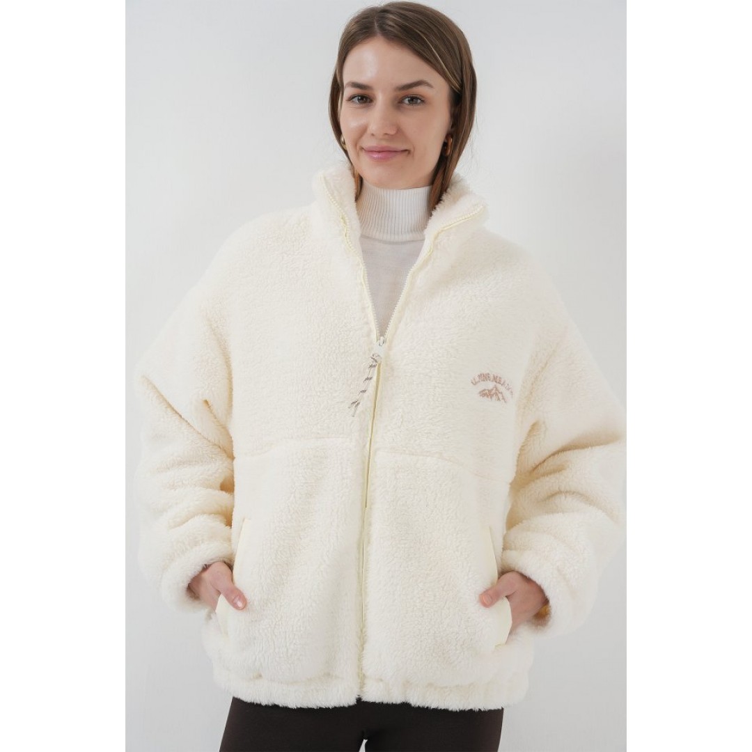 5212 Oversize Peluş Ceket Mont - Ekru 145905 5212 Oversize Peluş Ceket Mont - Ekru 145905