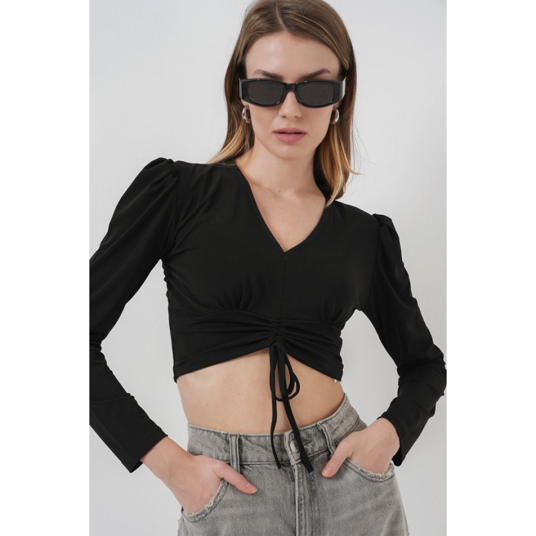 936 Sandy Crop Bluz - Siyah