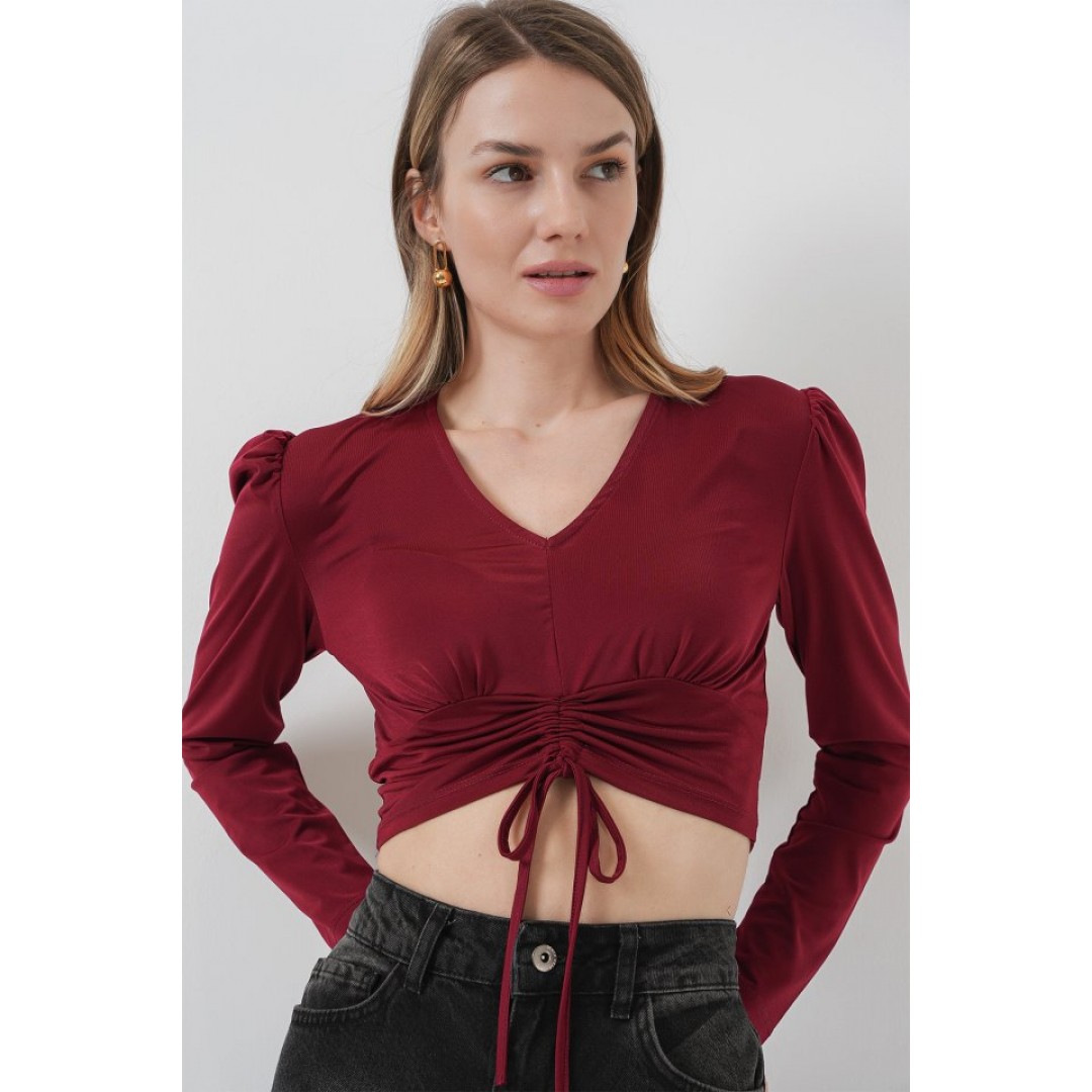 936 Sandy Crop Bluz - Bordo 145950