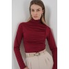 938 Büzgü Detaylı Dik Yaka Sandy Bluz - Bordo 145954 938 Büzgü Detaylı Dik Yaka Sandy Bluz - Bordo 145954