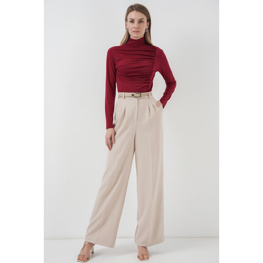 938 Büzgü Detaylı Dik Yaka Sandy Bluz - Bordo 145954 938 Büzgü Detaylı Dik Yaka Sandy Bluz - Bordo 145954