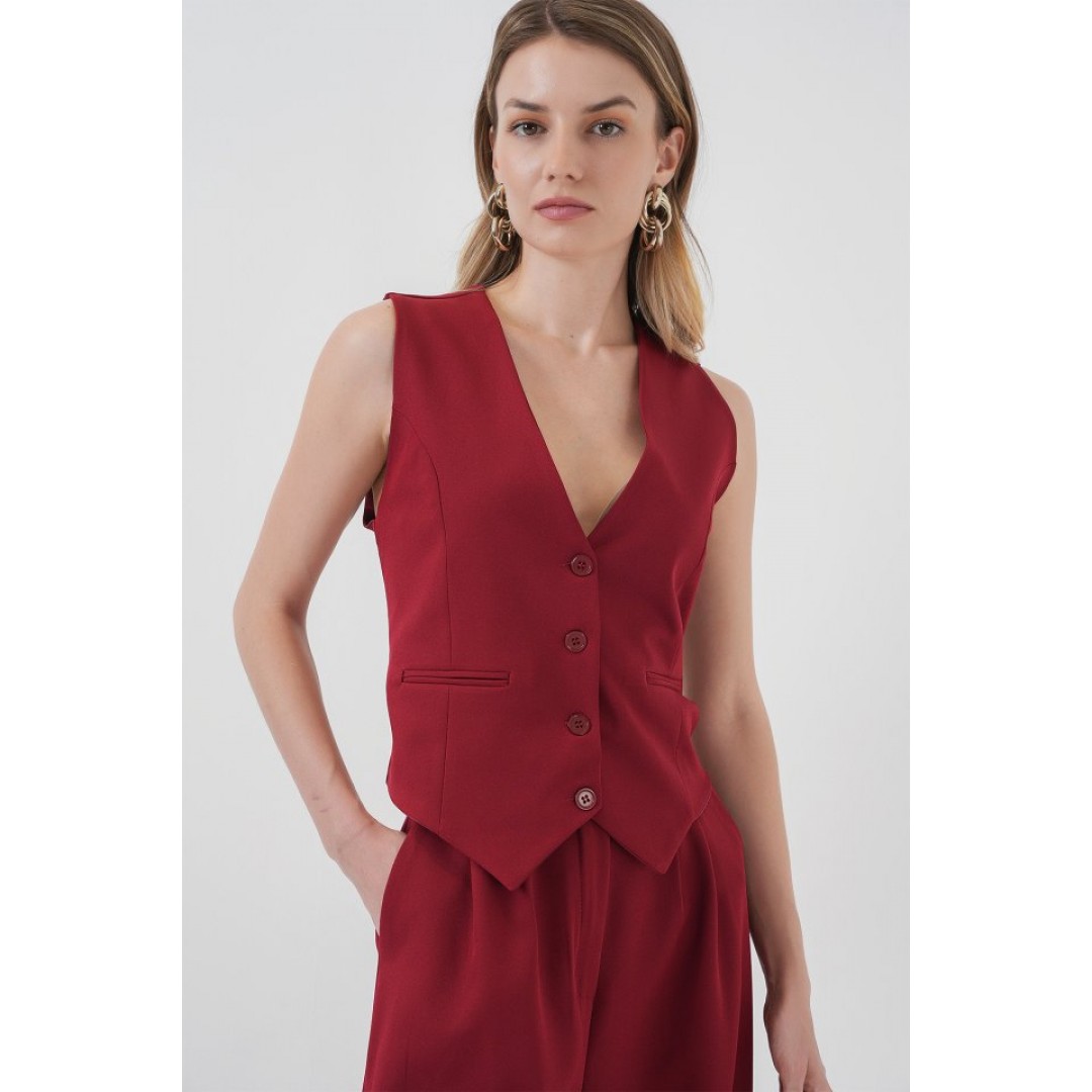 6709 Yelek Pantolon İkili Takım - Bordo 145956 6709 Yelek Pantolon İkili Takım - Bordo 145956