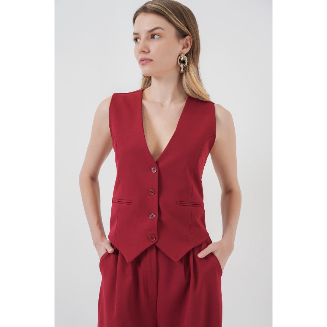 6709 Yelek Pantolon İkili Takım - Bordo 145956 6709 Yelek Pantolon İkili Takım - Bordo 145956