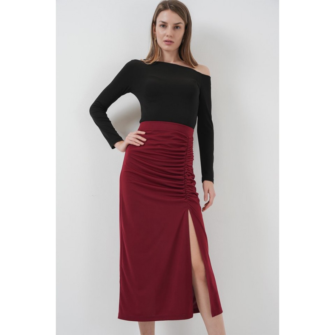 8033 Sandy Yırtmaçlı Etek - Bordo 145962 8033 Sandy Yırtmaçlı Etek - Bordo 145962