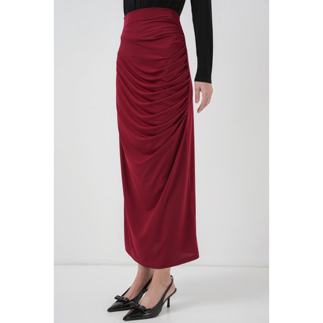 8035 Büzgülü Midi Etek - Bordo - 145964 8035 Büzgülü Midi Etek - Bordo - 145964