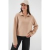 55449 Fermuarlı Yaka Örme Sweatshirt - Camel 145980 55449 Fermuarlı Yaka Örme Sweatshirt - Camel 145980