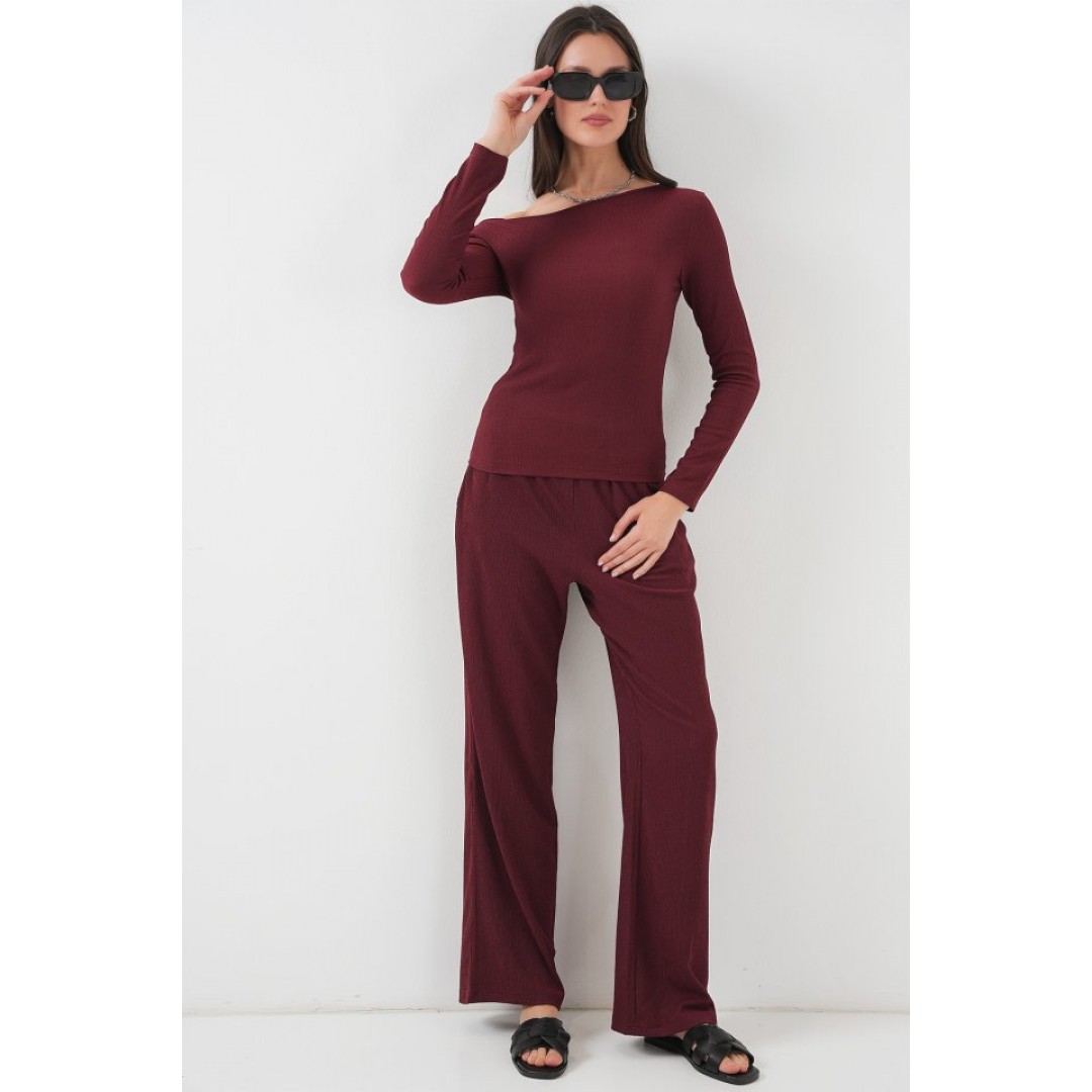 6708 Düşük Omuz Alt Üst Takım - Bordo 145992 6708 Düşük Omuz Alt Üst Takım - Bordo 145992