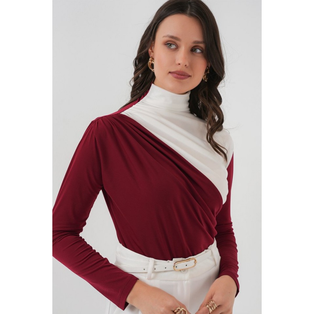 940 Büzgü Detaylı Sandy Bluz - Bordo 145994 940 Büzgü Detaylı Sandy Bluz - Bordo 145994