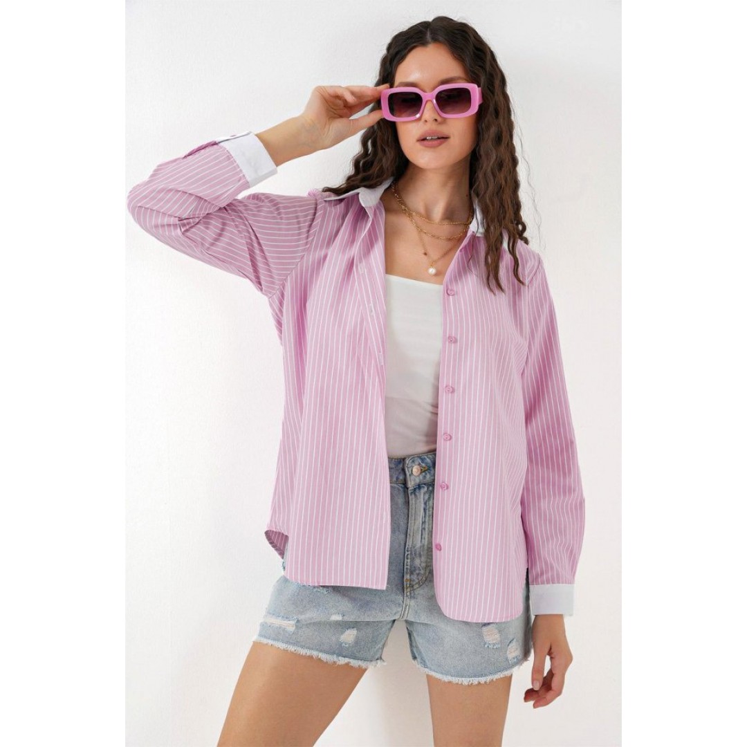 Çizgili Gömlek 20288 - Pembe - 146012 Çizgili Gömlek 20288 - Pembe - 146012