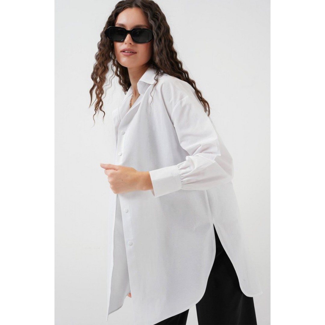 5946 Oversize Uzun Gömlek Tunik - Beyaz