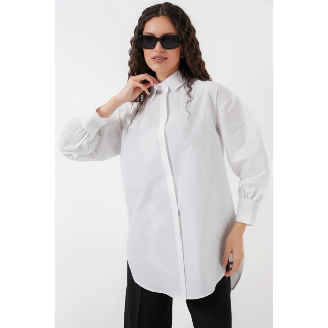 5946 Oversize Uzun Gömlek Tunik - Beyaz 146017 5946 Oversize Uzun Gömlek Tunik - Beyaz 146017
