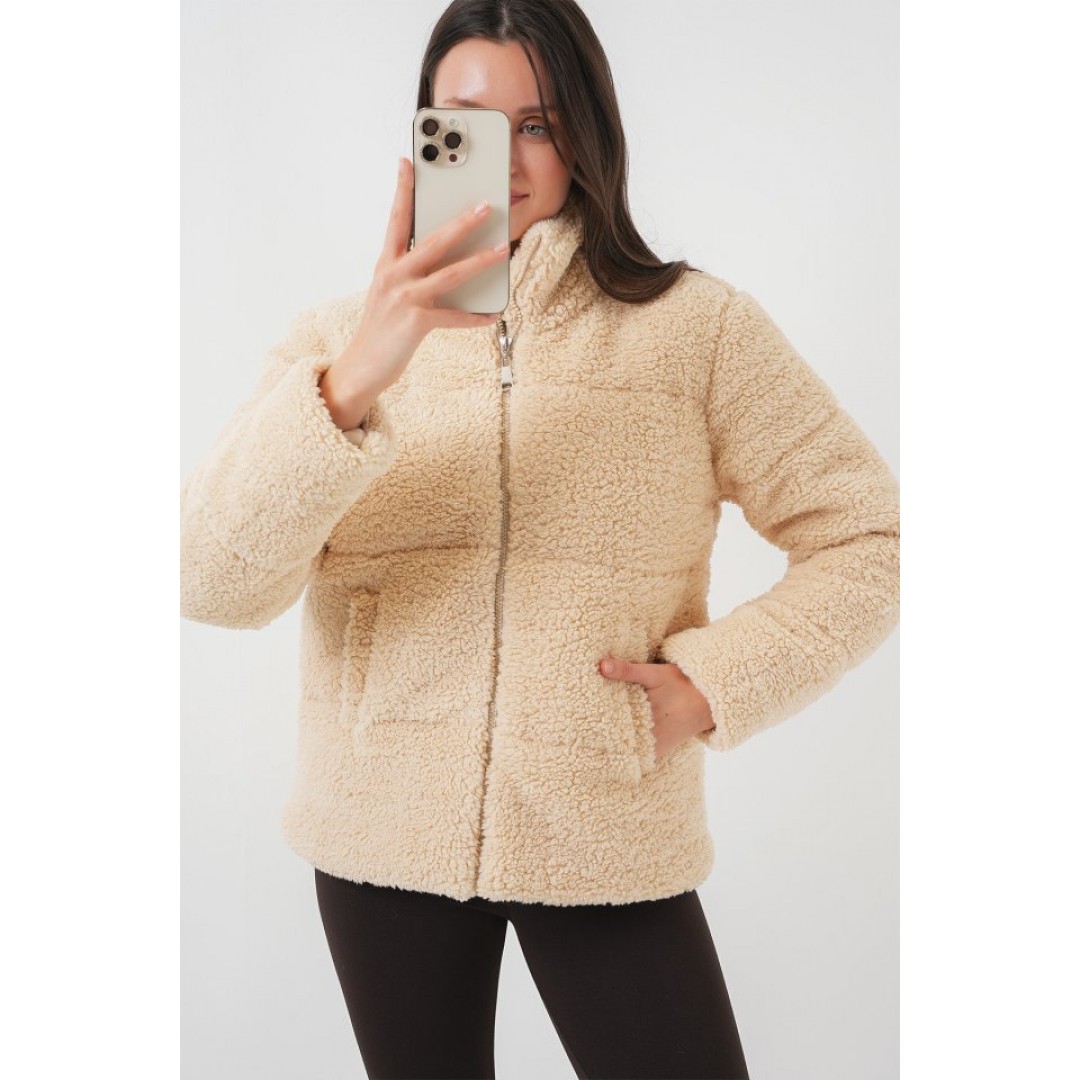 5178 Astarlı Peluş Mont - Krem - 146070