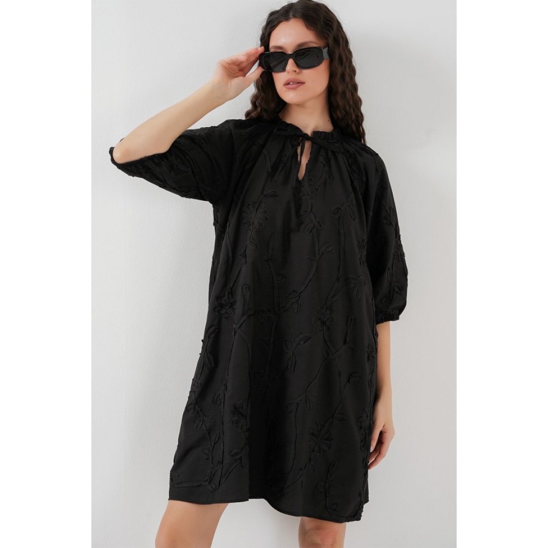 Desenli Kısa Elbise 2528 - Siyah - 146079 Desenli Kısa Elbise 2528 - Siyah - 146079