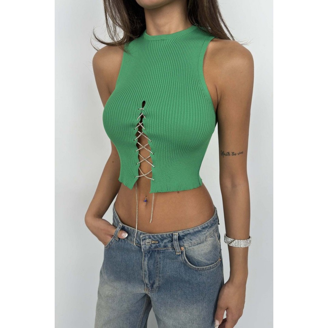 Taş Detay Dekolteli Crop Bluz 146220 Taş Detay Dekolteli Crop Bluz 146220