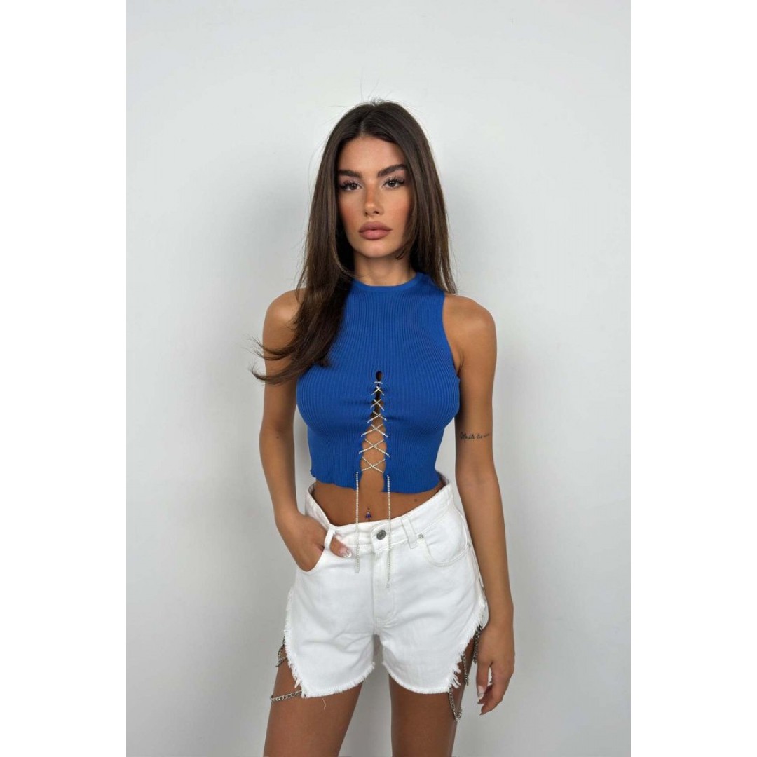 Taş Detay Dekolteli Crop Bluz 146222 Taş Detay Dekolteli Crop Bluz 146222