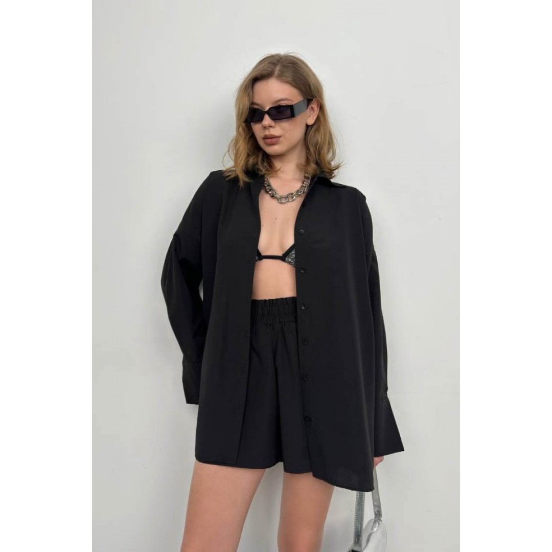Oversize Gömlek Büzgülü Şort Takım 146281 Oversize Gömlek Büzgülü Şort Takım 146281