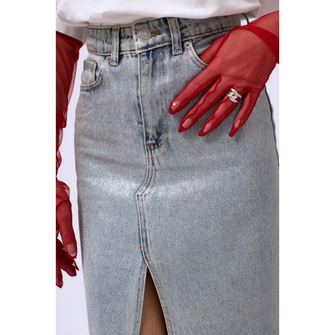 Varak Baskılı Yırtmaçlı Maxi Denim Etek 146295 Varak Baskılı Yırtmaçlı Maxi Denim Etek 146295