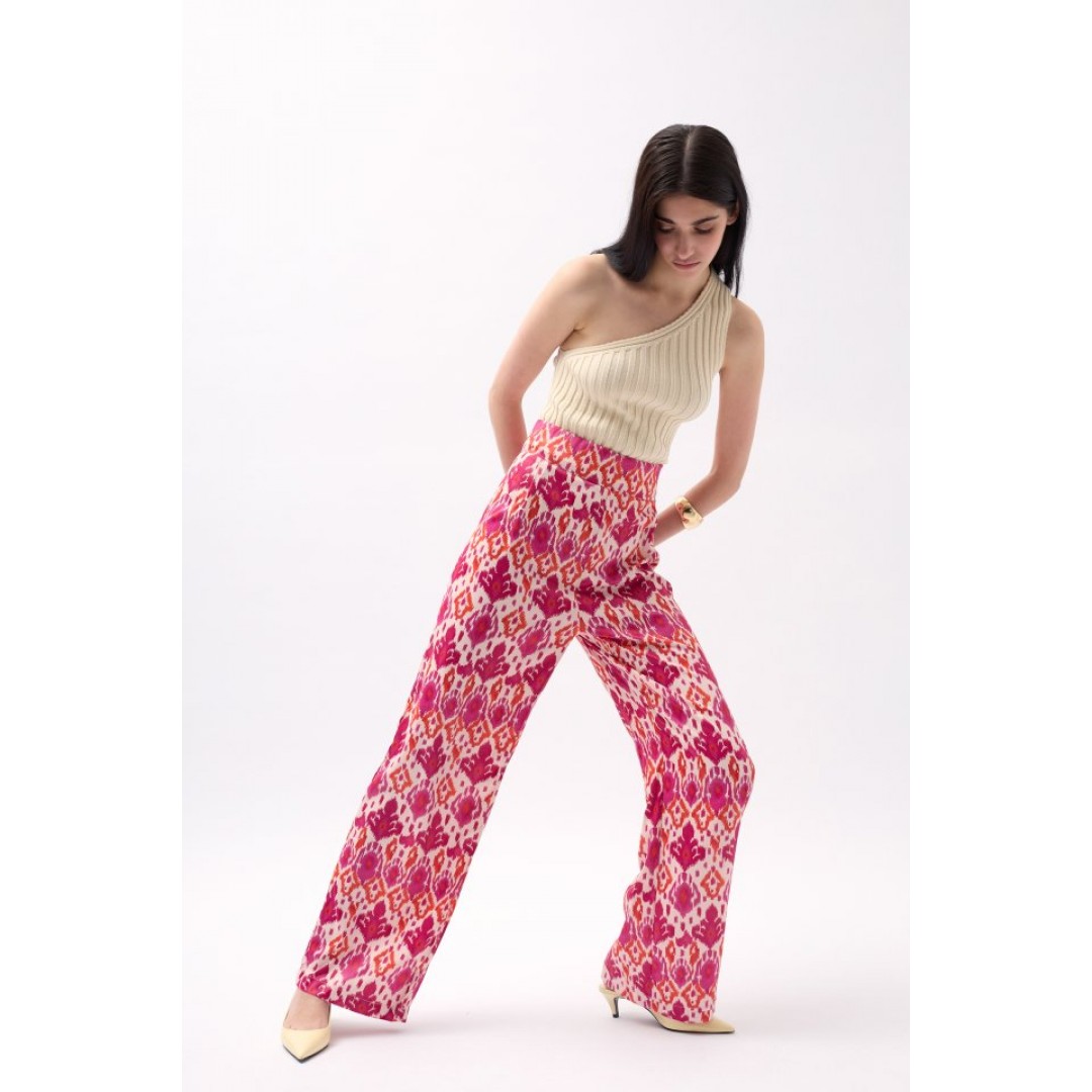 Desenli Saten Pantolon