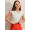 0467 V Yaka Örme Bluz - Beyaz 146370