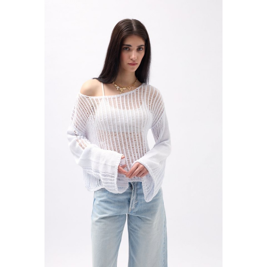 Kayık Yaka Ajurlu Bluz 146438 Kayık Yaka Ajurlu Bluz 146438