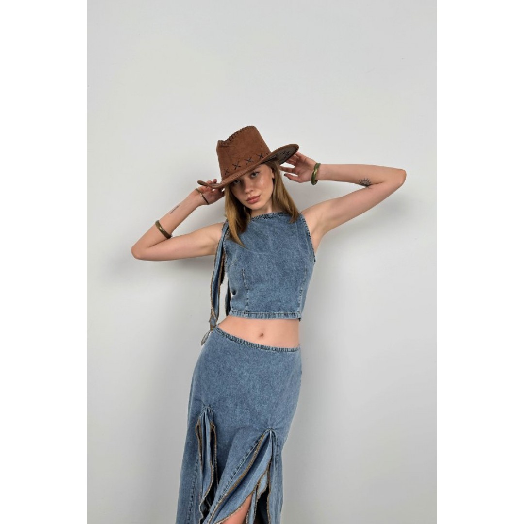 Fırfır Detay Denim Bluz 146443 Fırfır Detay Denim Bluz 146443