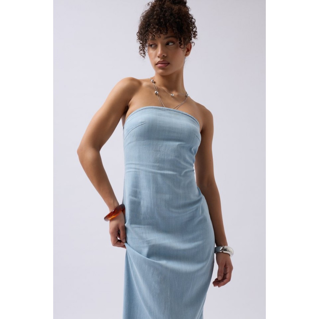 Straplez Denim Elbise