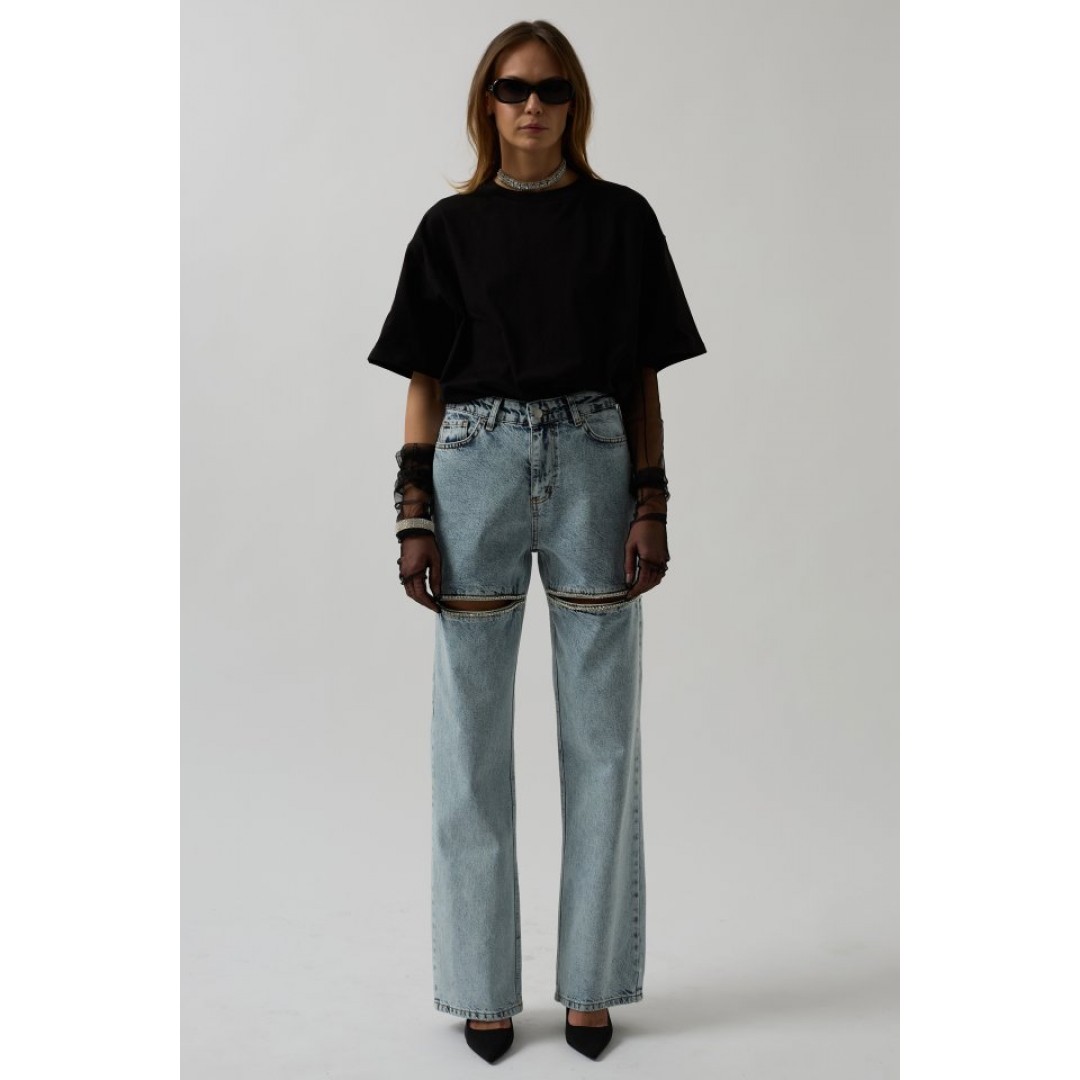 Bacak Dekolteli Taşlı Jean - 146634 Bacak Dekolteli Taşlı Jean - 146634
