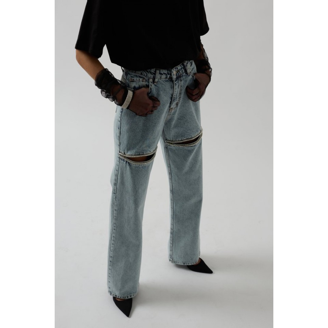 Bacak Dekolteli Taşlı Jean - 146634 Bacak Dekolteli Taşlı Jean - 146634