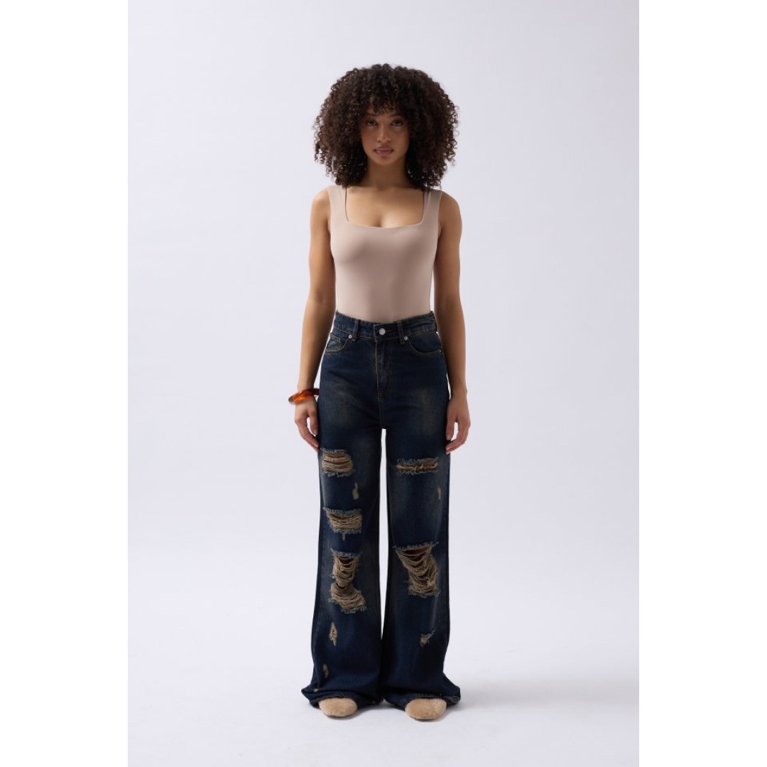 Lazer Kesim Wide Leg Yüksek Bel Jean - 146635
