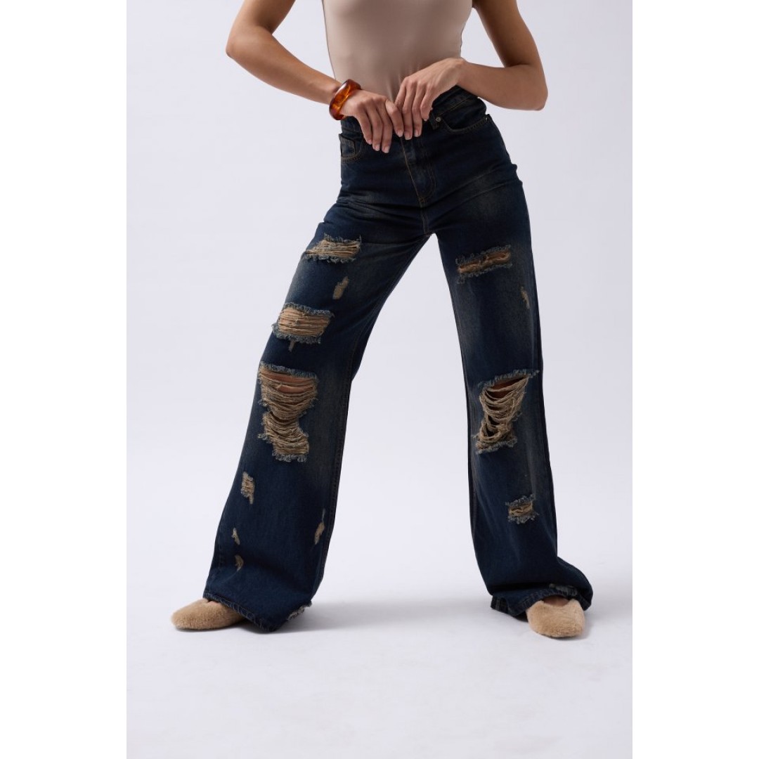 Lazer Kesim Wide Leg Yüksek Bel Jean - 146635