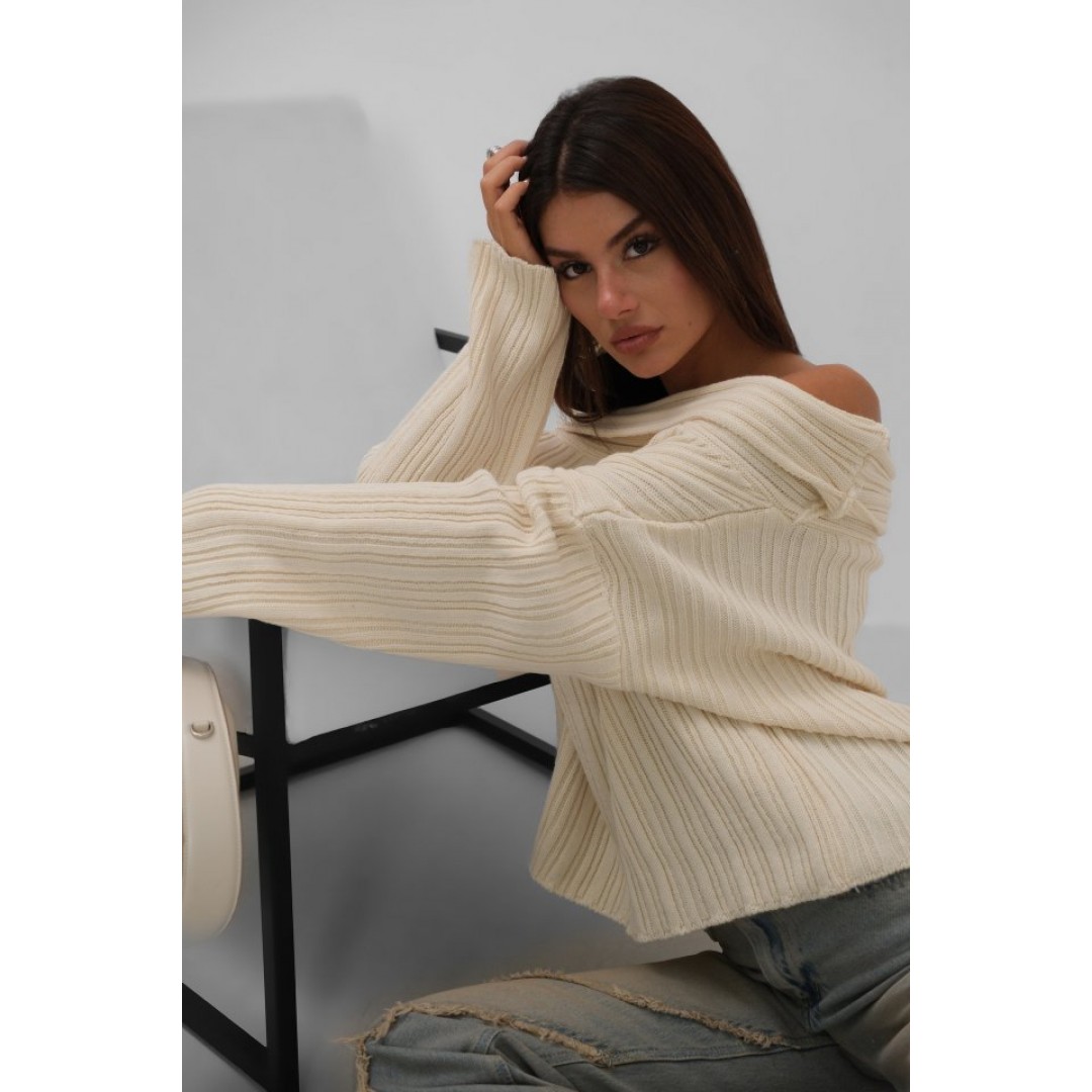 Kayık Yaka Fitilli Triko Kazak 146653 Kayık Yaka Fitilli Triko Kazak 146653