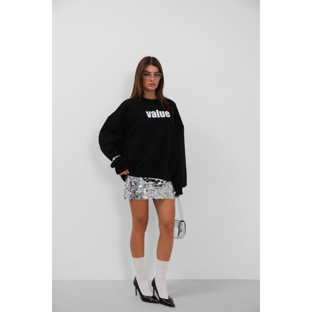 Baskılı Sıfır Yaka Oversize Sweatshirt - 146663 Baskılı Sıfır Yaka Oversize Sweatshirt - 146663