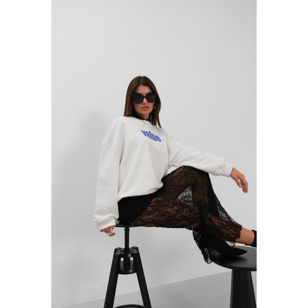 Baskılı Sıfır Yaka Oversize Sweatshirt