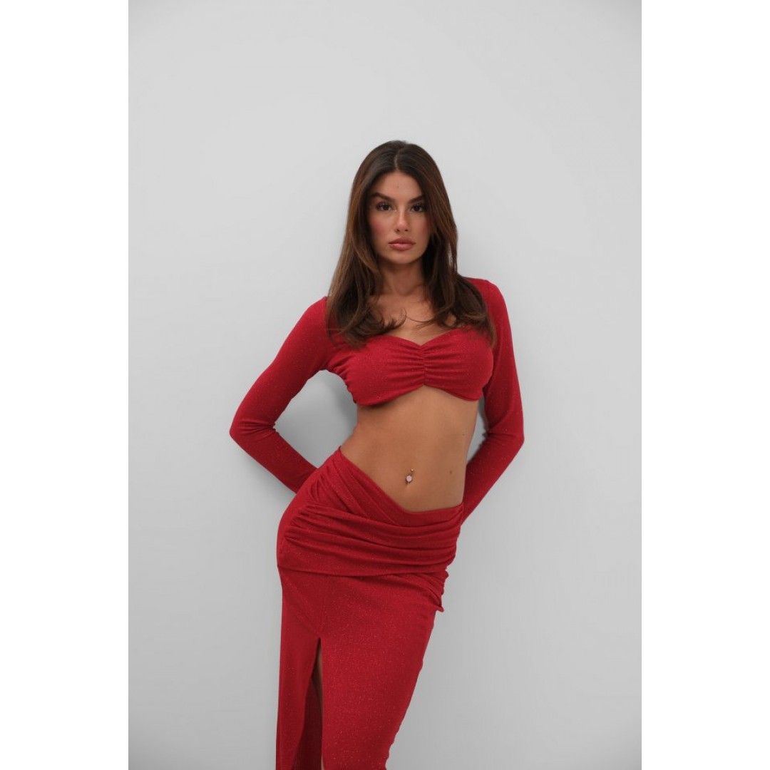 Yırtmaçlı Etek Ve Crop Bluz Takım 146678 Yırtmaçlı Etek Ve Crop Bluz Takım 146678