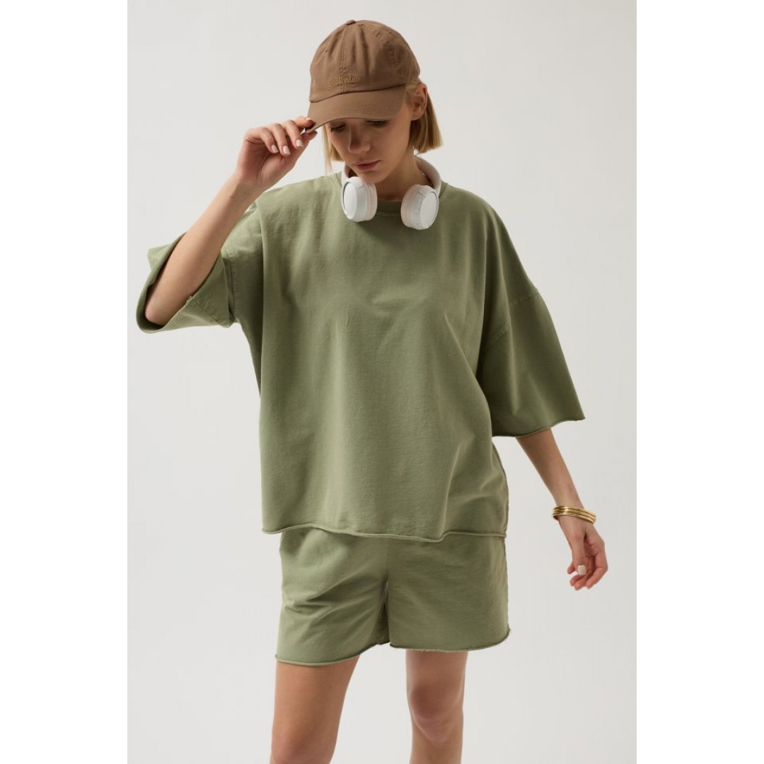 Oversize Lazer Kesim Bisiklet Yaka T-Shirt