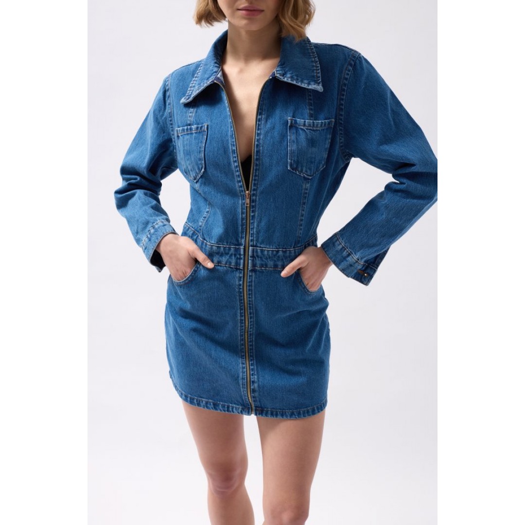 Cep Detaylı Fermuarlı Denim Elbise - 146808 Cep Detaylı Fermuarlı Denim Elbise - 146808