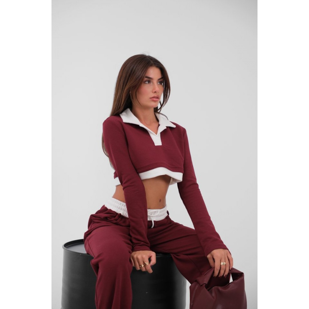 Polo Yaka Garnili Crop Sweatshirt - 146827 Polo Yaka Garnili Crop Sweatshirt - 146827