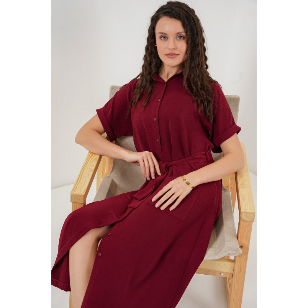 Kısa Kol Elbise 2214 - Bordo - 147569 Kısa Kol Elbise 2214 - Bordo - 147569