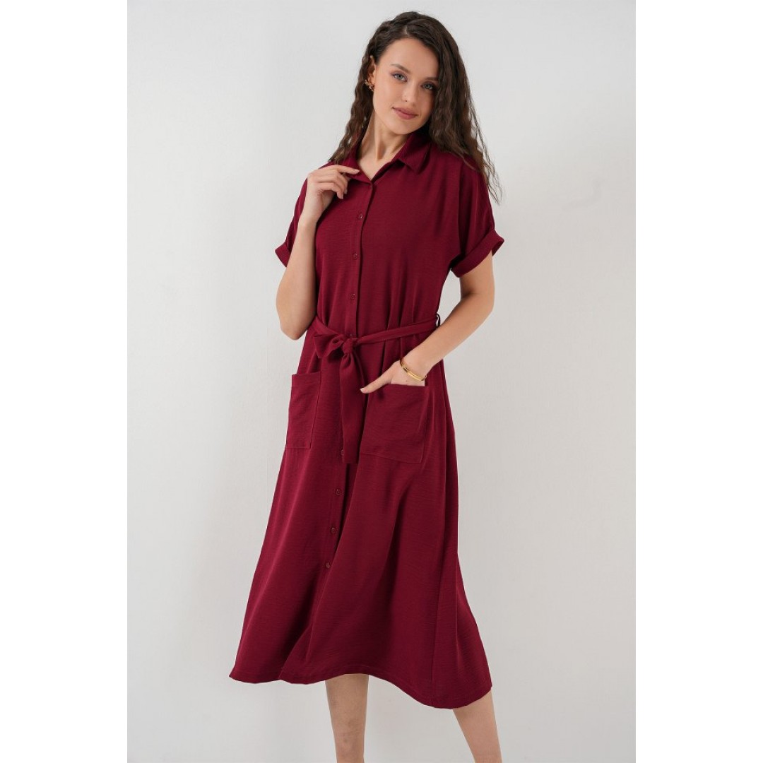 Kısa Kol Elbise 2214 - Bordo - 147569 Kısa Kol Elbise 2214 - Bordo - 147569