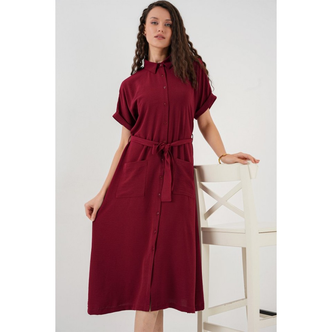 Kısa Kol Elbise 2214 - Bordo - 147569 Kısa Kol Elbise 2214 - Bordo - 147569