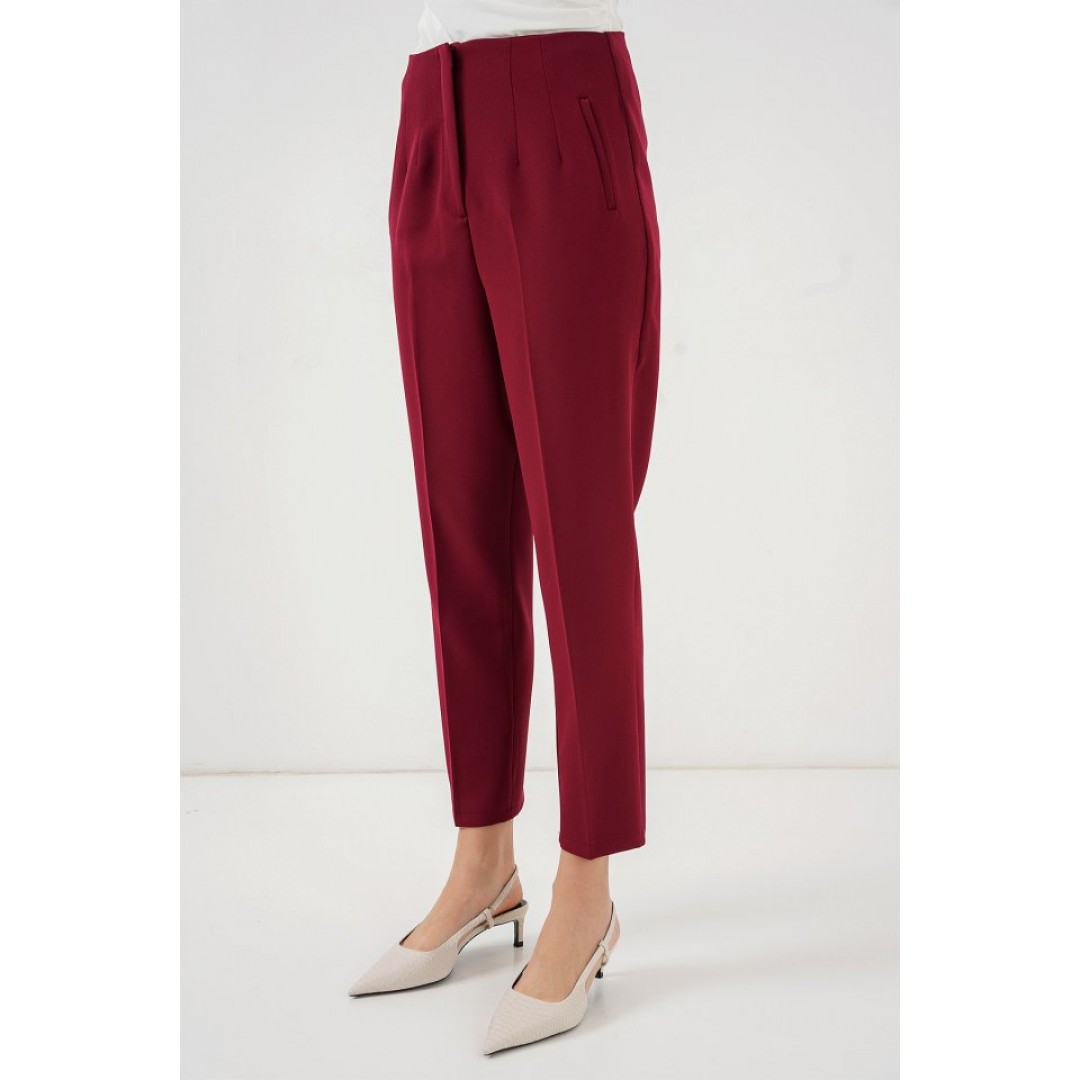 6650 Yüksek Bel Kumaş Pantolon - Bordo 148138 6650 Yüksek Bel Kumaş Pantolon - Bordo 148138