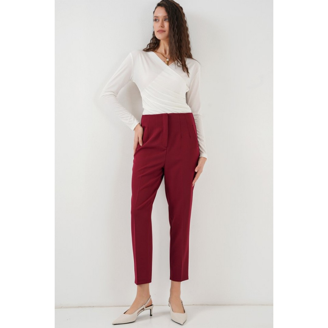 6650 Yüksek Bel Kumaş Pantolon - Bordo 148138 6650 Yüksek Bel Kumaş Pantolon - Bordo 148138