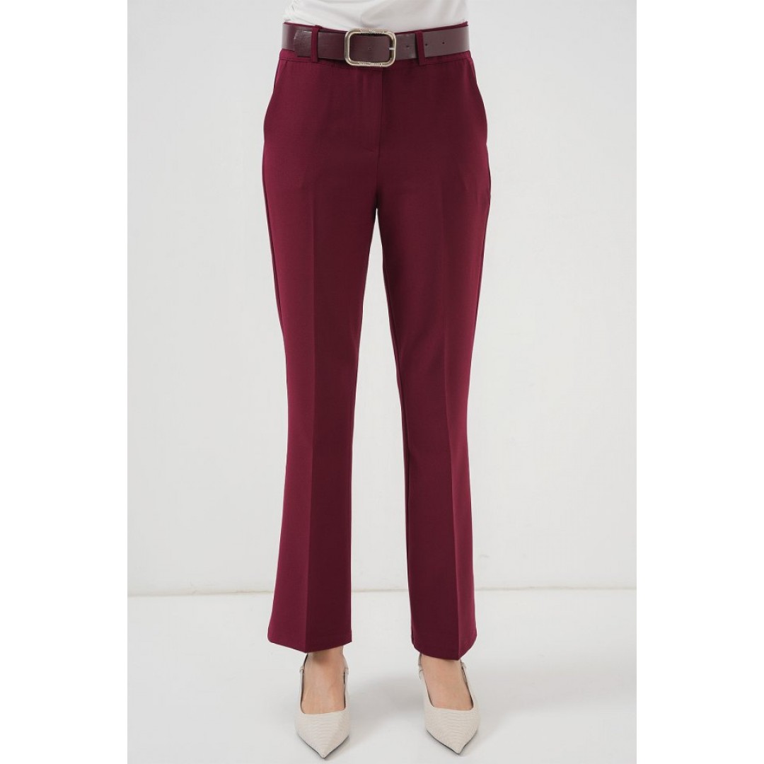 6538 Kemerli İspanyol Paça Pantolon - Bordo 150003 6538 Kemerli İspanyol Paça Pantolon - Bordo 150003