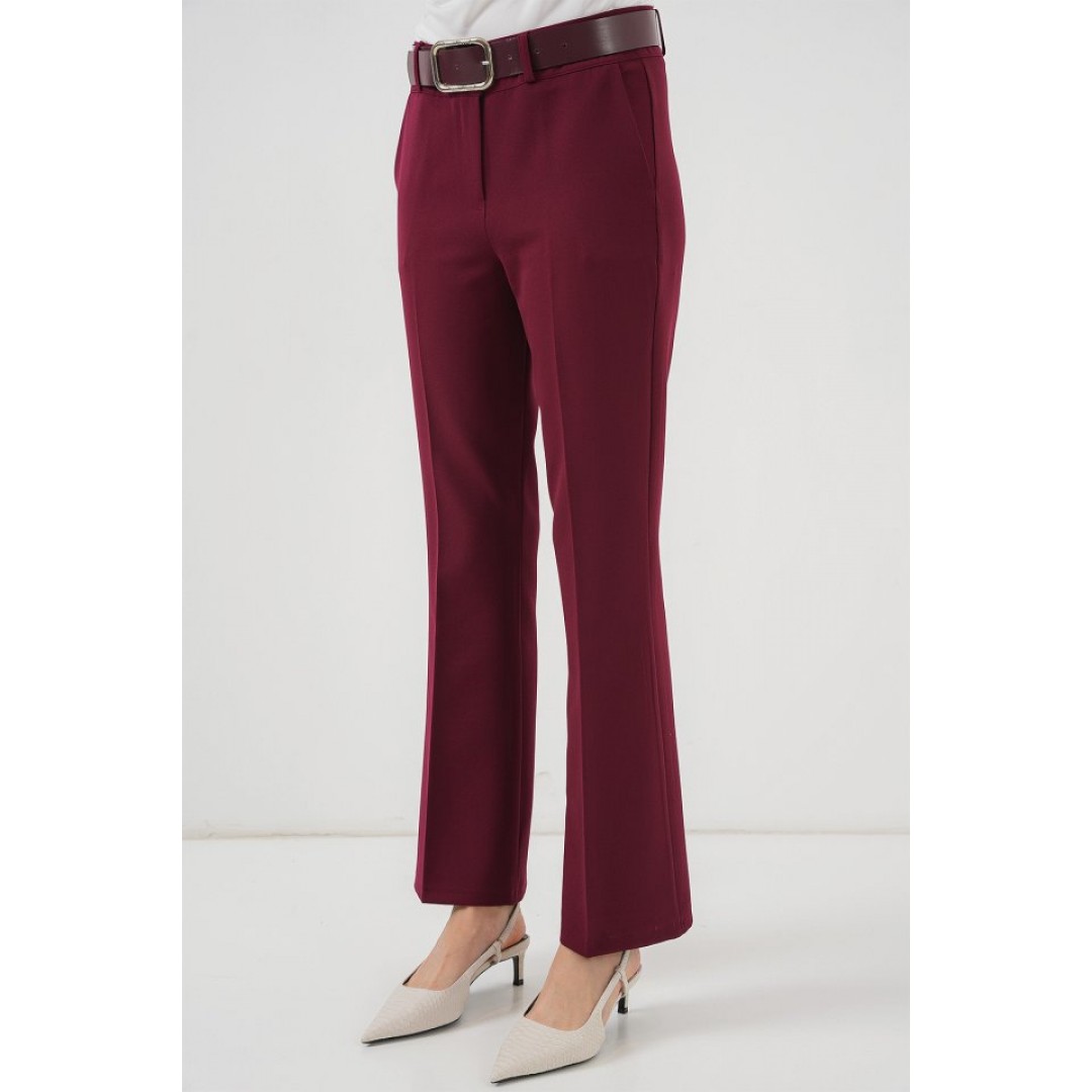6538 Kemerli İspanyol Paça Pantolon - Bordo 150003 6538 Kemerli İspanyol Paça Pantolon - Bordo 150003