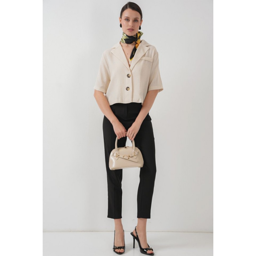 0706 Crop Keten Ceket - M. Krem 150354 0706 Crop Keten Ceket - M. Krem 150354