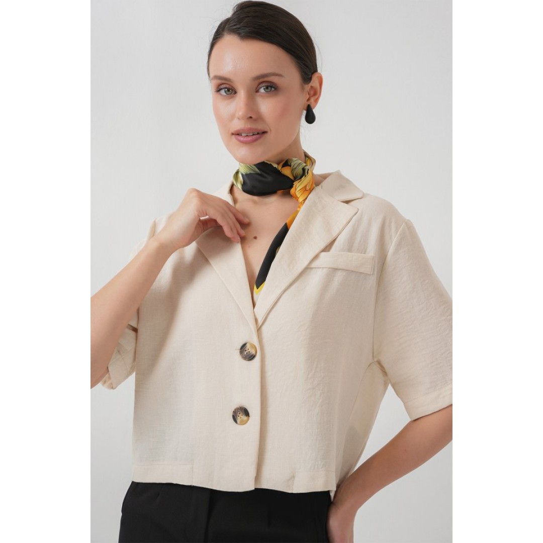 0706 Crop Keten Ceket - M. Krem 150354 0706 Crop Keten Ceket - M. Krem 150354