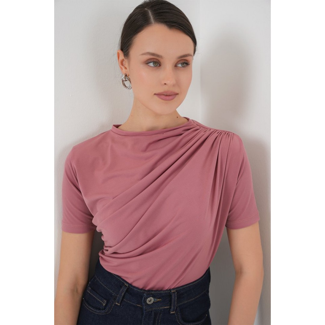Büzgü Detaylı Kısa Kol Sandy Bluz 945 - Gül Kurusu - 150572 Büzgü Detaylı Kısa Kol Sandy Bluz 945 - Gül Kurusu - 150572